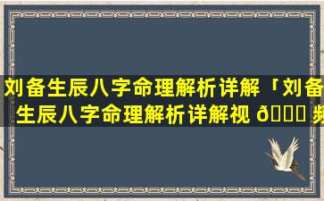 刘备生辰八字命理解析详解「刘备生辰八字命理解析详解视 🍀 频」